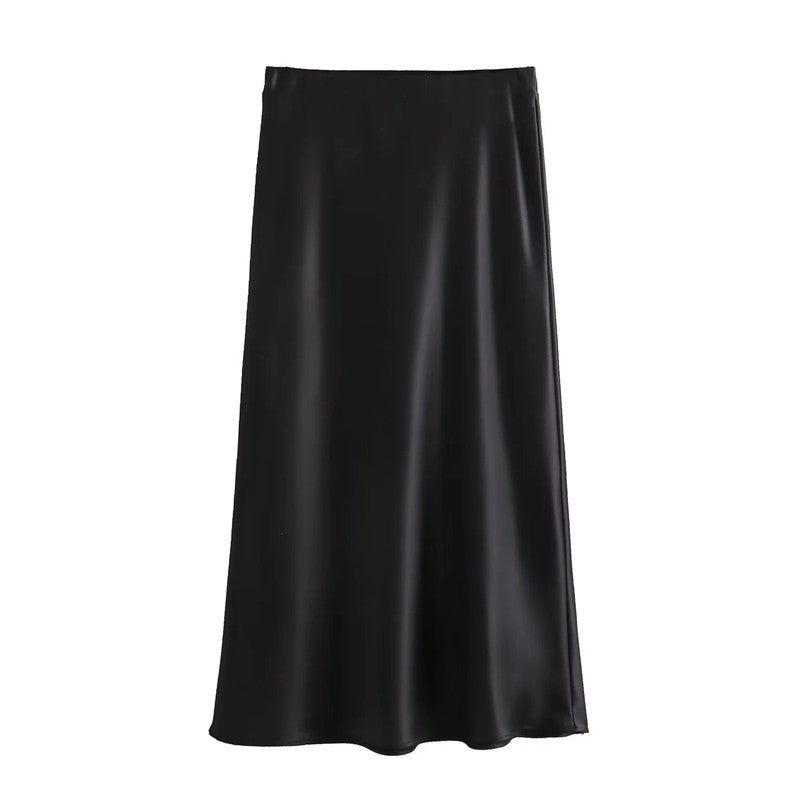 MUJER Woman 2025 Satin Skirt Women High Waist Long Skirts For Women Summer Black Midi Skirt Woman Office Elegant Women's Skirts
