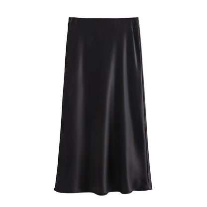 MUJER Woman 2025 Satin Skirt Women High Waist Long Skirts For Women Summer Black Midi Skirt Woman Office Elegant Women's Skirts