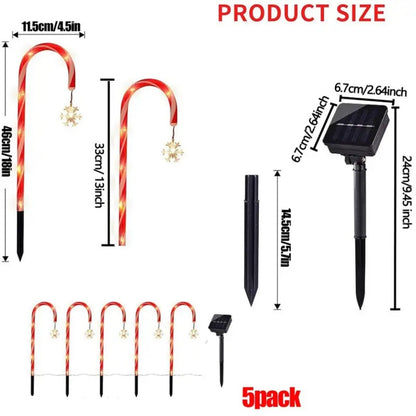 5PCS/Set Solar Snowflake Cane Light Outdoor Waterproof Candy Ground Light Garden Landscape Christmas Decoration Lawn Light