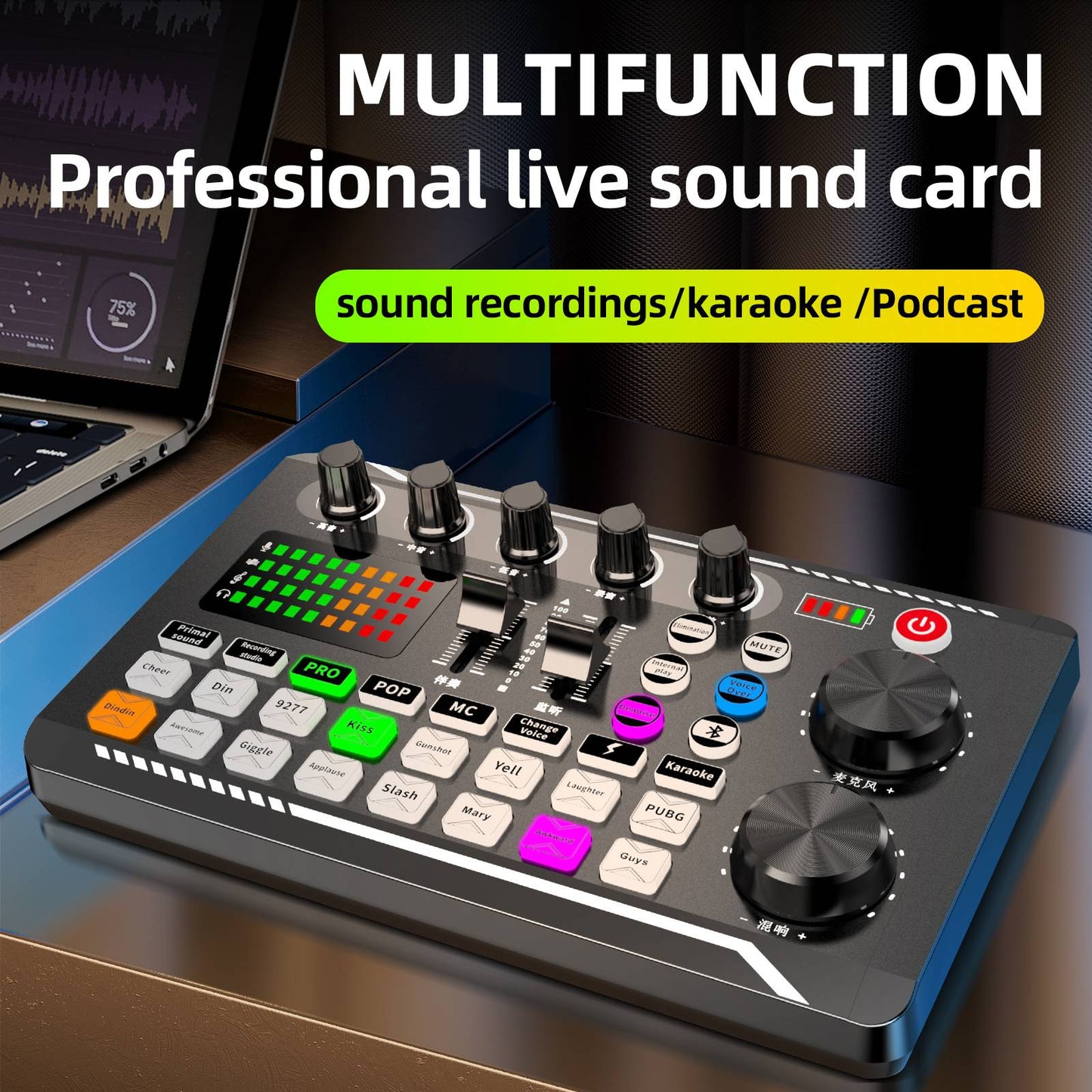 Equipamento DJ Microfone Placa de Som Console Estúdio Kit Placa de Som Cabo Telefone Mixer Mixer de Voz ao Vivo Computador Placa de Som F998