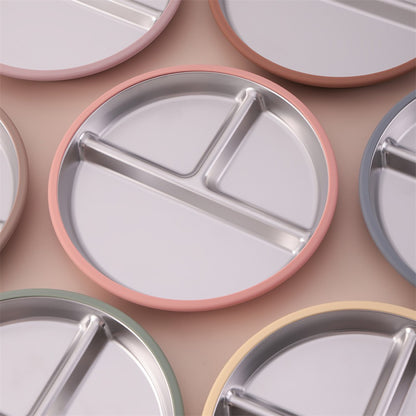 Color Kids 1PCS Stainless Steel Plate Detachable Suction Dishes Baby Feeding Sucker Bowl Food Grade Silicone Food Tray Tableware