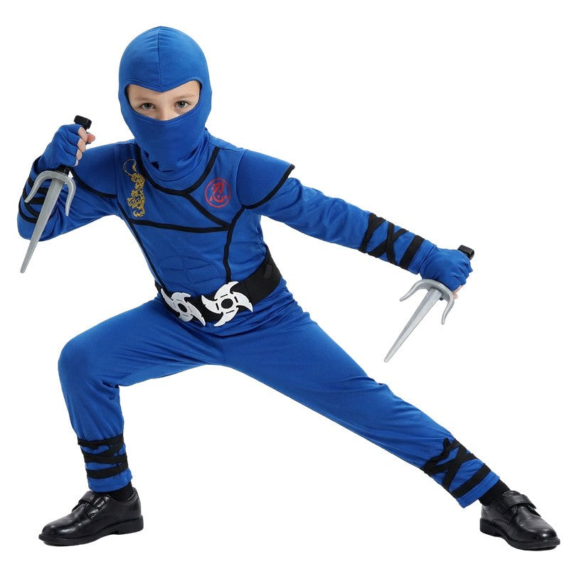 Ninja Costume Set Blue Masked Ninja Halloween Party Dress Up Outfit for Children Boys Girls with Toy Gift Holiday Party Costume