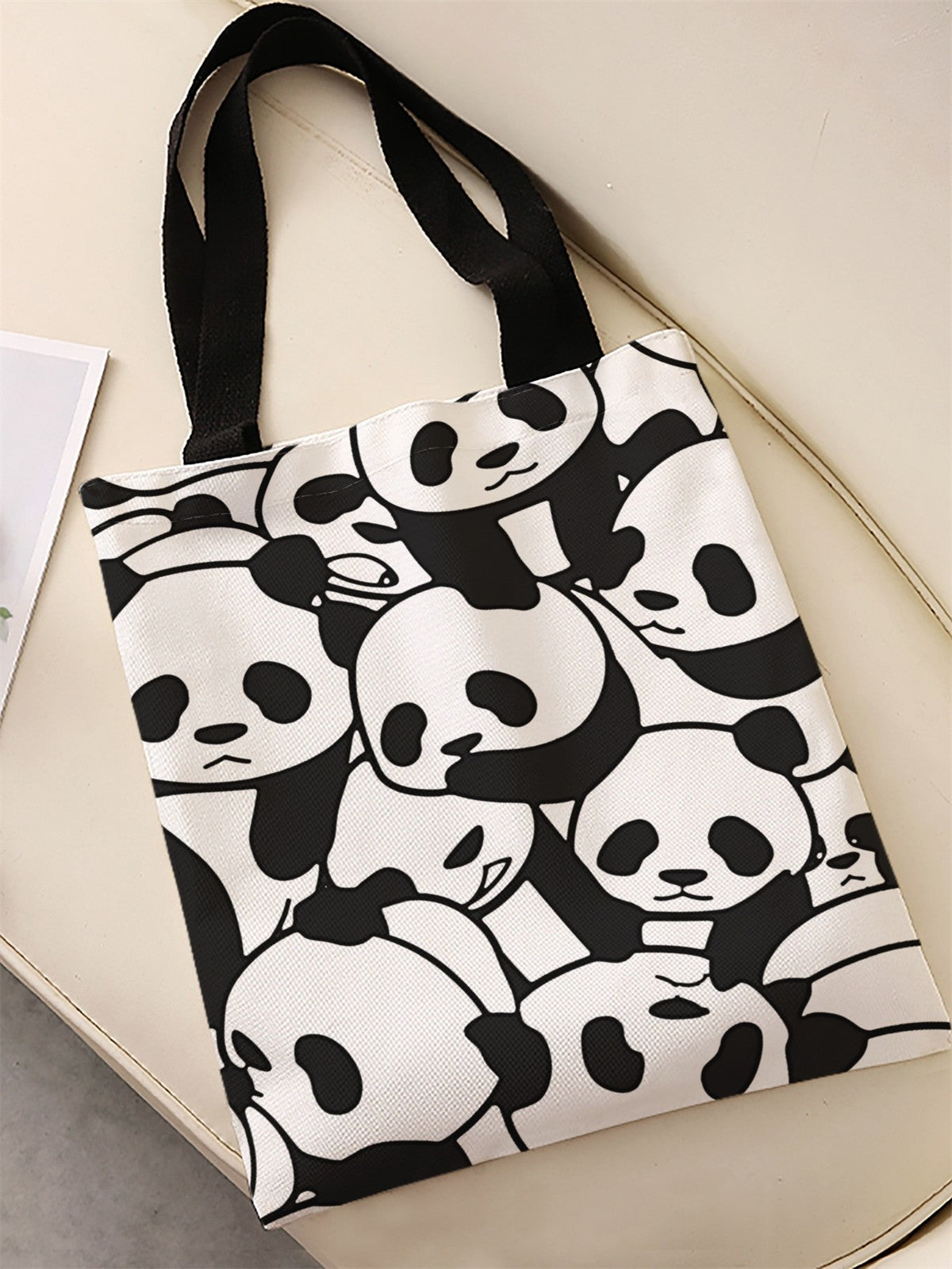 Panda pattern printed casual handbag, reusable fashionable backpack, multifunctional handbag, canvas shopping bag