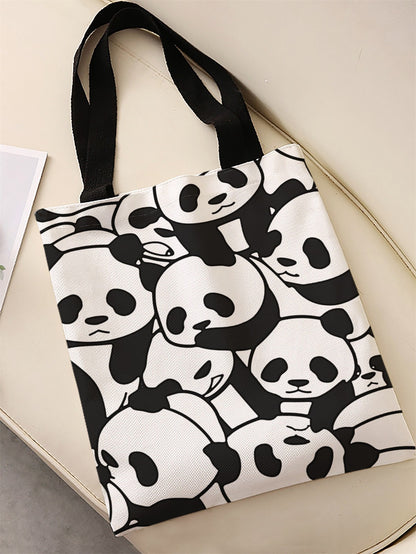 Panda pattern printed casual handbag, reusable fashionable backpack, multifunctional handbag, canvas shopping bag