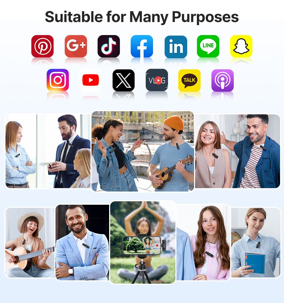 BOYA BY-V3 Microfone de Lapela Sem Fio com Cancelamento de Ruído Recarregável para iPhone Android Câmera Transmissão ao Vivo Vlogging