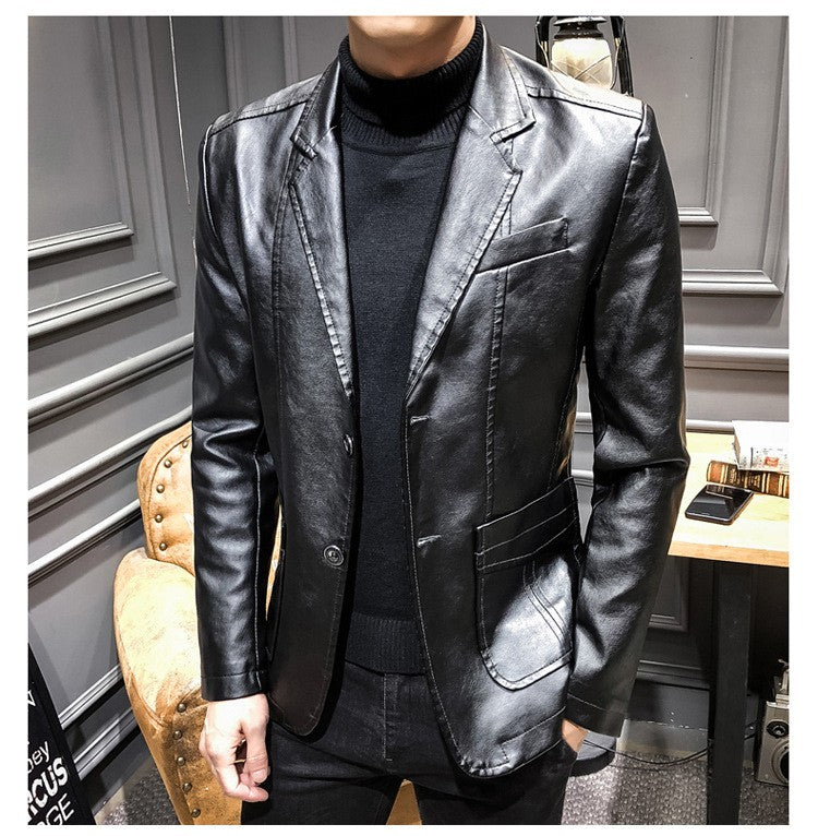 New Spring Men Slim Leather Blazers Jackets PU Leather Suits Coats Good Quality Male Business Casual Fit Suits Jackets Size 6XL