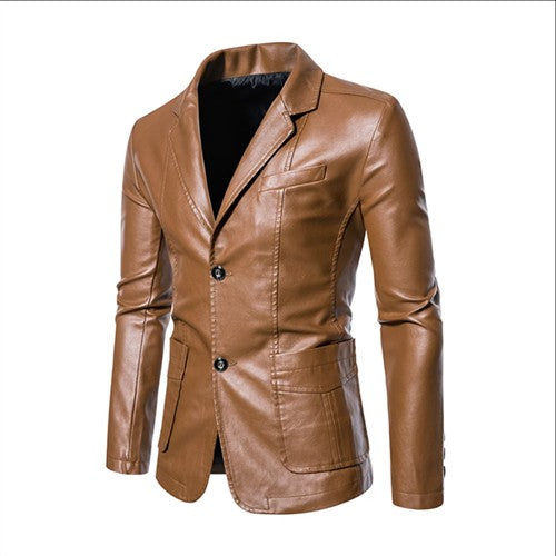 2024 New Men Business Casual Leather Jacket Black / khaki Fashion Male Suit Collar Coats Large Size 5XL Slim Fit Top