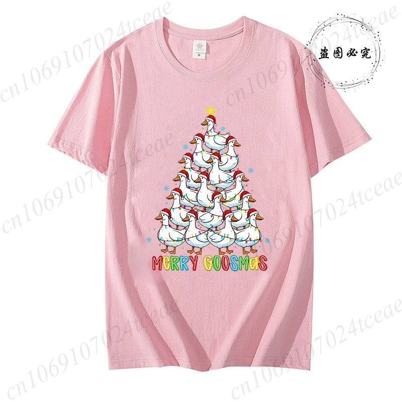 Funny Merry Goosmas T-Shirts for Women,Trendy Christmas Goose Shirt Design,Christmas Tree Party T-Shirts for Women Men Clothes