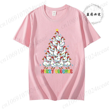 Funny Merry Goosmas T-Shirts for Women,Trendy Christmas Goose Shirt Design,Christmas Tree Party T-Shirts for Women Men Clothes