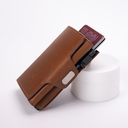 Pop-up Slim RFID Card Holder for Men Minimalist Leather Credit Card Wallet with Coin Purse and Cash Slot Travel Small Purse