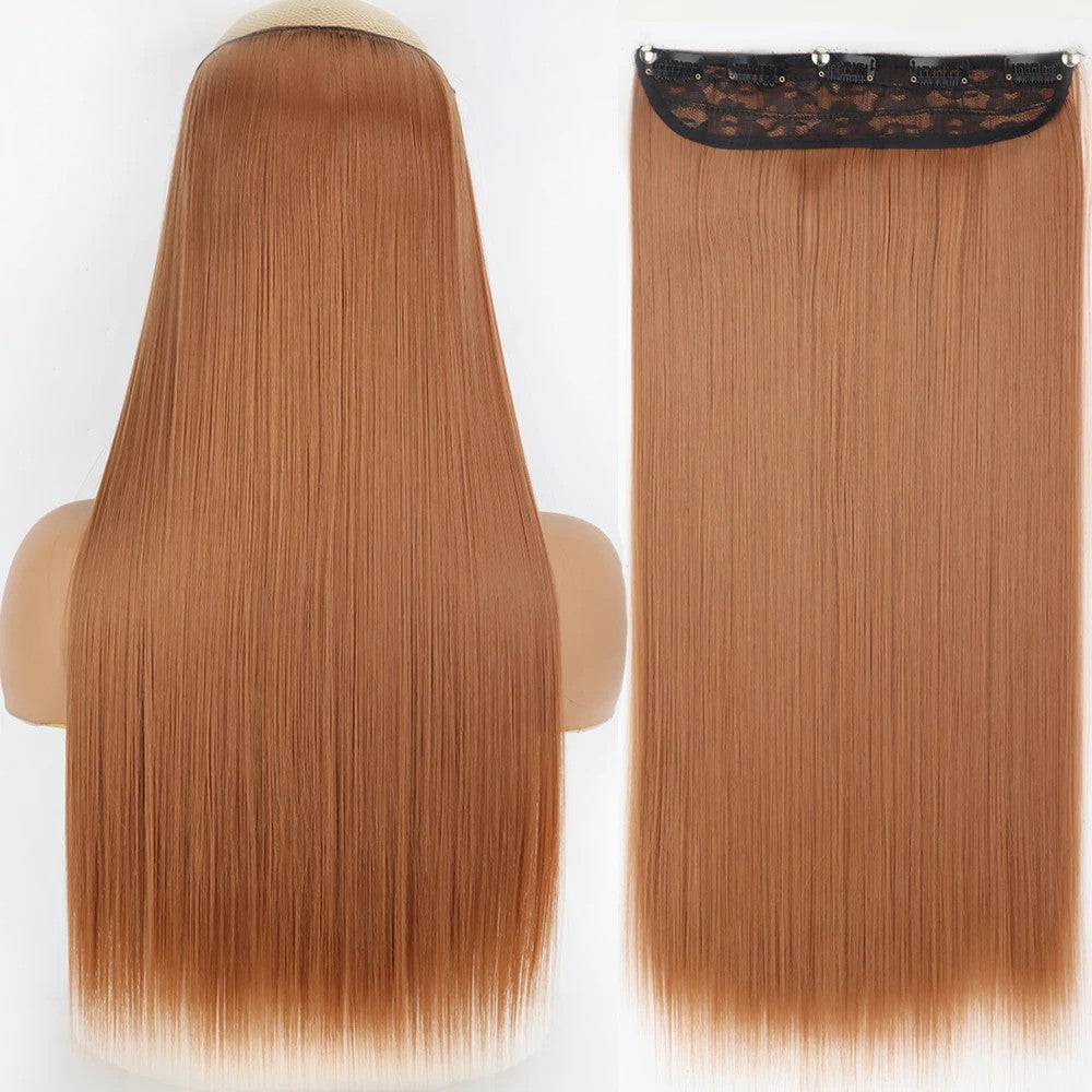 Extensão de Cabelo Liso Comprido de Fibra Sintética Resistente ao Calor com 5 Clipes 22"32" Preto Castanho Loiro