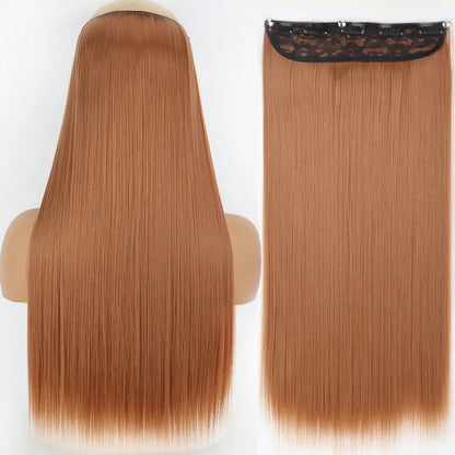 Extensão de Cabelo Liso Comprido de Fibra Sintética Resistente ao Calor com 5 Clipes 22"32" Preto Castanho Loiro