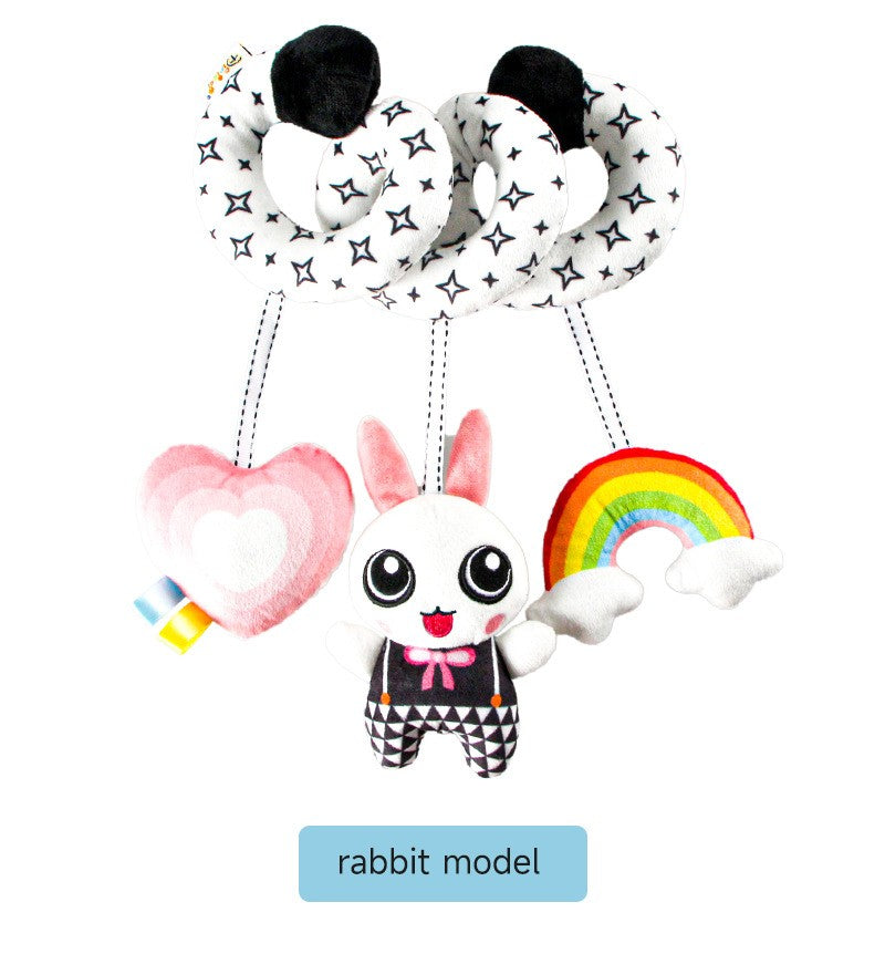Baby Black And White Animal Hanging Toys Car Seat  Baby Spiral Activity Hanging Toys Plush Zoon Music BB Squeaker Rattles Gift