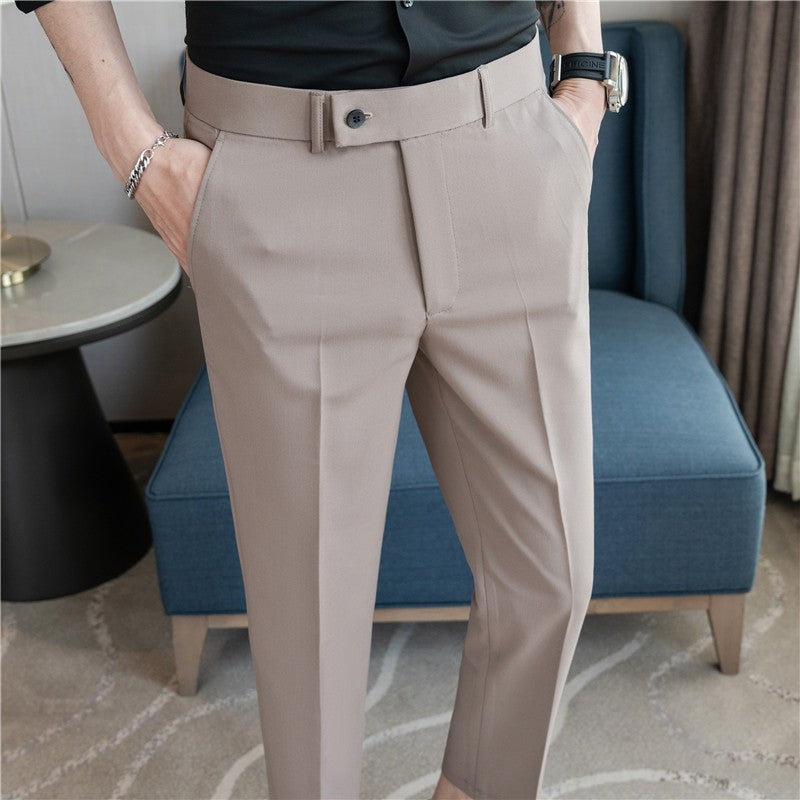Stretch Solid Color Men's Trousers, Suitable for Business Casual, Parties, Formal Events, and Ankle-length Slim Pants.28-40