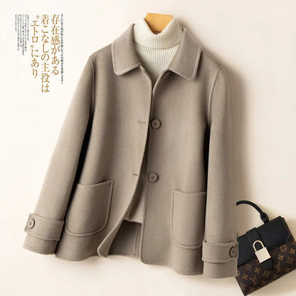 2025 Autumn Winter New Double-Sided Wool Coat Women Section Short Woolen Coats Single-breasted Black Khaki Cardigan Outerwear