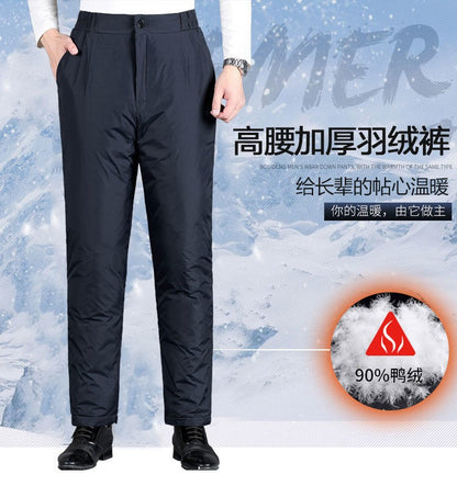 Calça Masculina Grossa de Inverno Corta-vento Quente Reta Acolchoada Algodão Elástico Forrada de Lã para Uso Externo