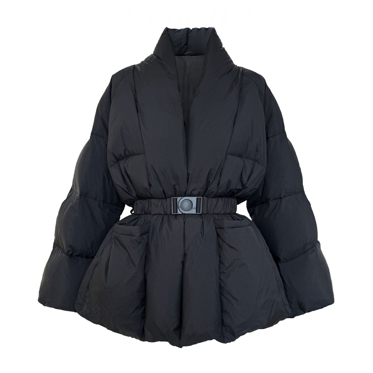 Lagabogy 2025 Winter Belt Waist-Tight Elegant Warm 90% White Duck Down Jacket Female Long Sleeve Solid Color V-neck Puffer Coat