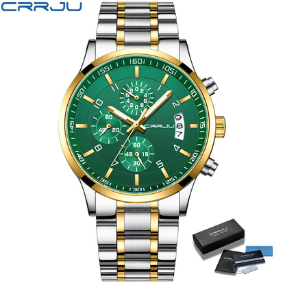 CRRJU Men Quartz Wristwatches Luxury Brand Sporty Chronograph Watches with 316 Stainless Steel Luminous Hands Male Clock Red