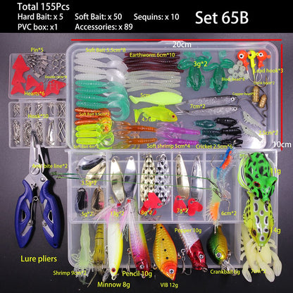 FFLYBG Novo Conjunto Misto de Iscas Artificiais Kit de Iscas Macias e Duras Minnow Jig de Metal Colher Acessórios de Pesca com Caixa Para Baixo Pique Crank