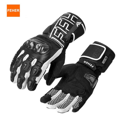 Luvas de Inverno FEHER para Moto Couro Touchscreen Quente Impermeável Junta de Dedo em Fibra de Carbono Luvas de Motociclismo