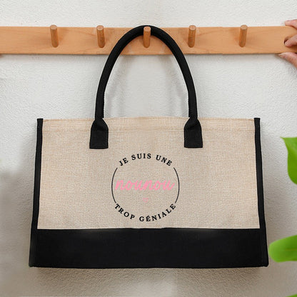 Text Printing Series Tote Bags Handbag Women's Beach Bags Reusable Large Capacity Shopping Bag for Lady
