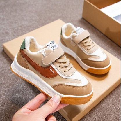 Children's Spring New Leather Upper Sneakers Middle Large Children's Casual Shoes Boys and Girls Soft Sole Students Tennis Shoes