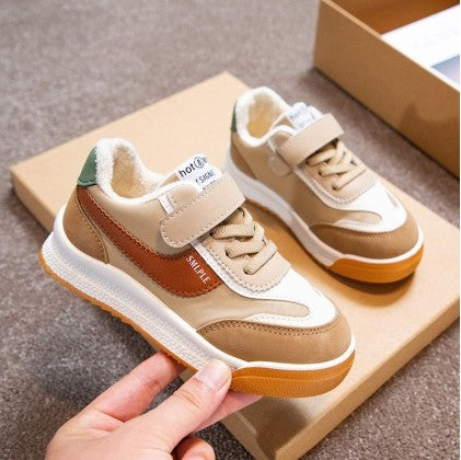 Children's Spring New Leather Upper Sneakers Middle Large Children's Casual Shoes Boys and Girls Soft Sole Students Tennis Shoes