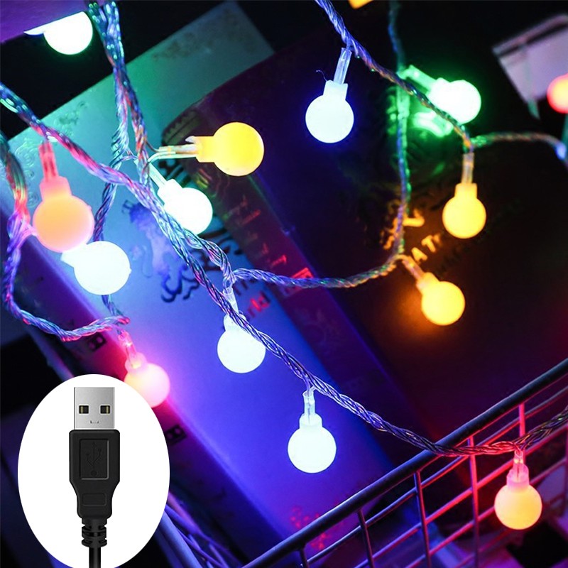 10M 80LED USB Ball String Lights Globe Fairy Lights Waterproof Garland Lights Warm White for Outdoor Wedding Party Garden Home