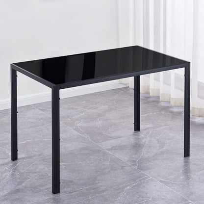 Modern Rectangular Dining Table with Black Glass Top, Steel Frame, Seats 4, Easy to Clean, Ideal for Kitchen Use