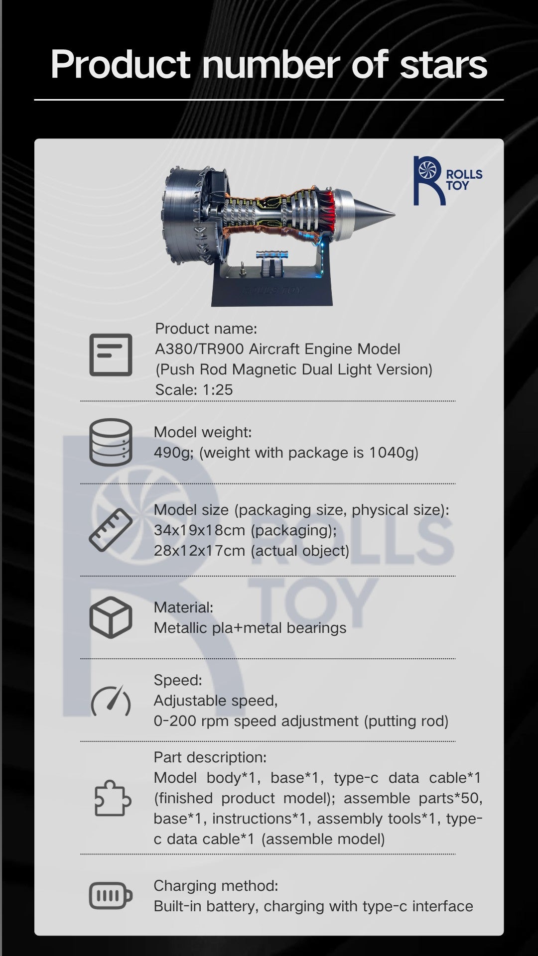 Trent 900 Ultra Precise Turbofan Model 200 Plus DIY Parts With Brushless Motor Engineering Student Training Kit