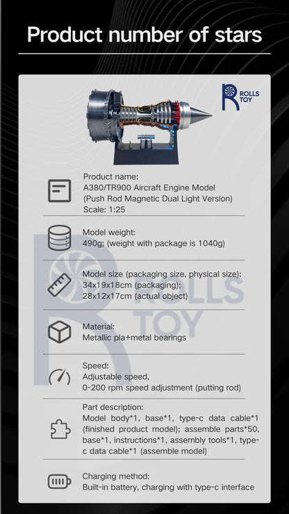 Trent 900 Ultra Precise Turbofan Model 200 Plus DIY Parts With Brushless Motor Engineering Student Training Kit
