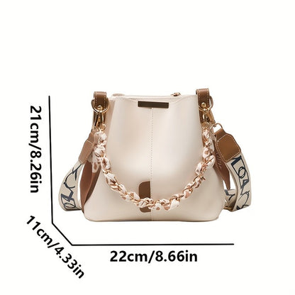 New Fashion Women's Shoulder Bag Large Capacity Ribbon Chain Bucket Bag Crossbody Bag Daily Commuting