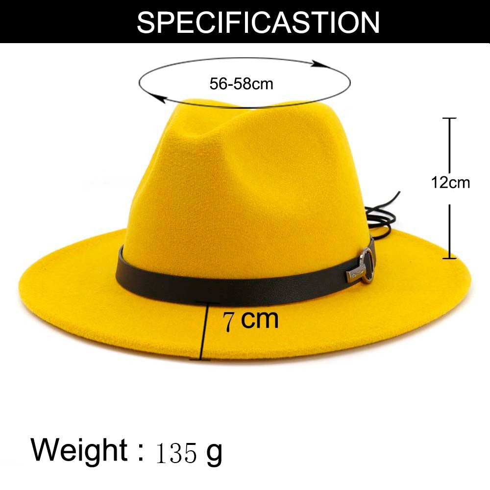 QBHAT Women Men Wide Brim Wool Felt Jazz Fedora Hats Panama Style Cowboy Trilby Party formal Dress Hat Large Size Yellow white