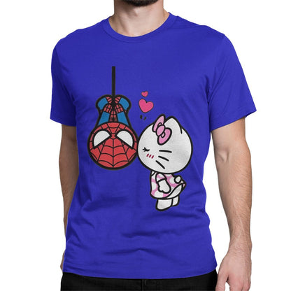 Men Women's Hello Kitty Love Spiderman Cartoon T Shirts Pure Cotton Clothes Vintage Short Sleeve Tees 4XL 5XL 6XL T-Shirts