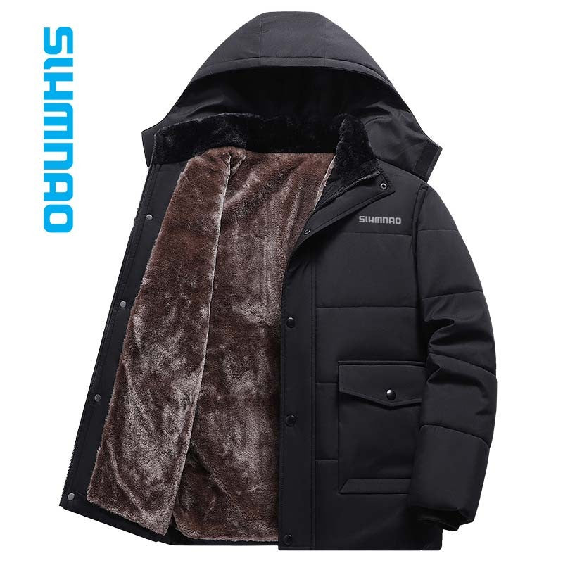 Conjunto Masculino de Pesca Corta-Vento e Quente para Uso Externo, Conjunto de Lã para Montanhismo, Jaqueta de Lã Grossa de Pelúcia para Inverno, Jaqueta Masculina com Capuz