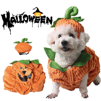Roupas fofas de Halloween para animais de estimação, modelo de abóbora, traje para animais de estimação em tecido de veludo, vestido engraçado e confortável para cães, gatos e gatinhos de pequeno porte
