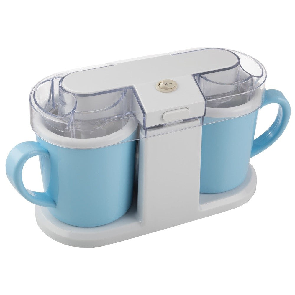 Sorveteira Elétrica DIY Máquina de Sorvete, Gelato e Iogurte Congelado Mini Eletrodoméstico de Cozinha Tigela Dupla Receita Incluída Compacta