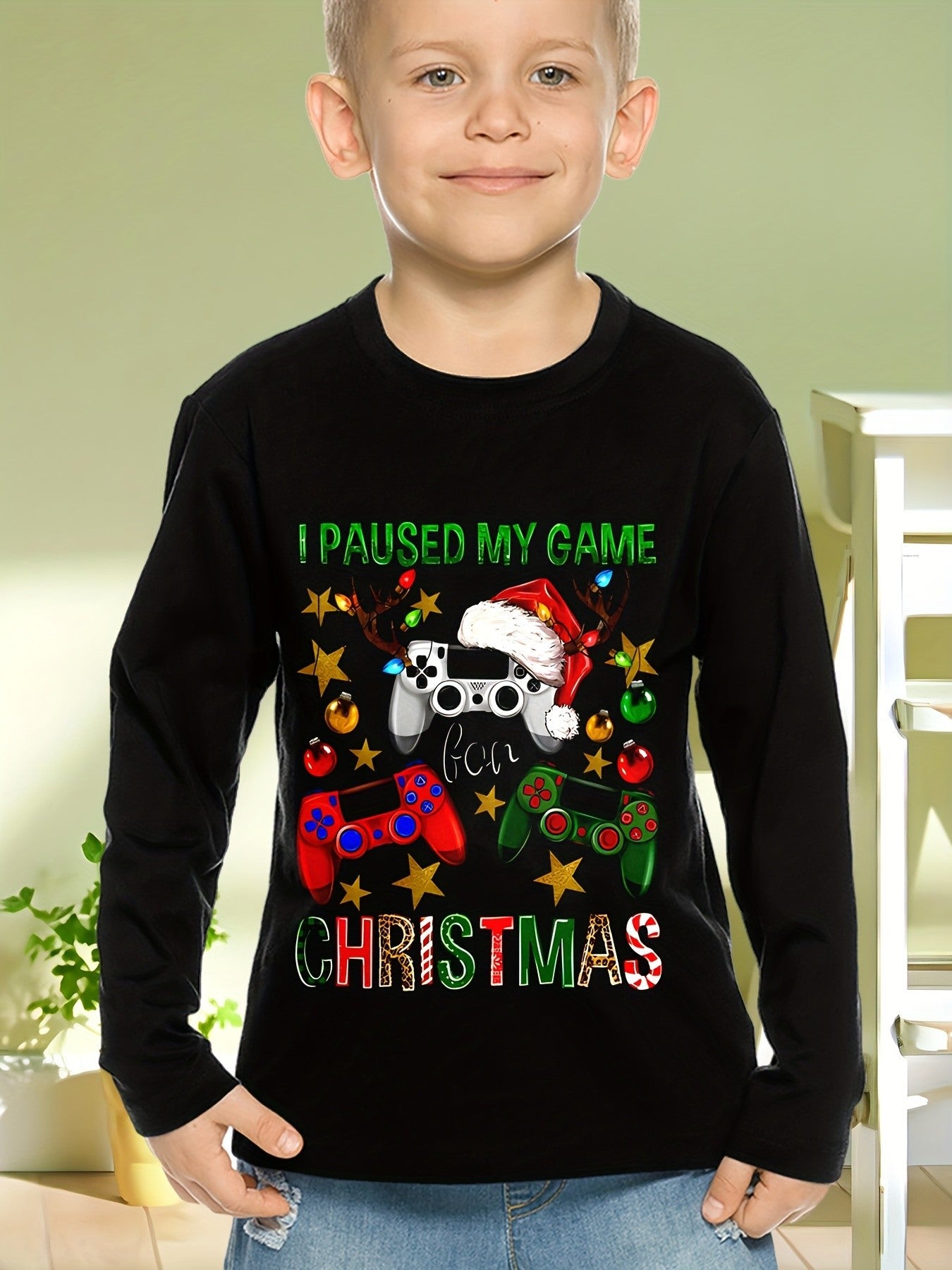 Children's Clothing Boys Tshirt Long Sleeve Santa Claus Print Children Spring Fall Clothes Stylish Christmas Party Girl Clothes
