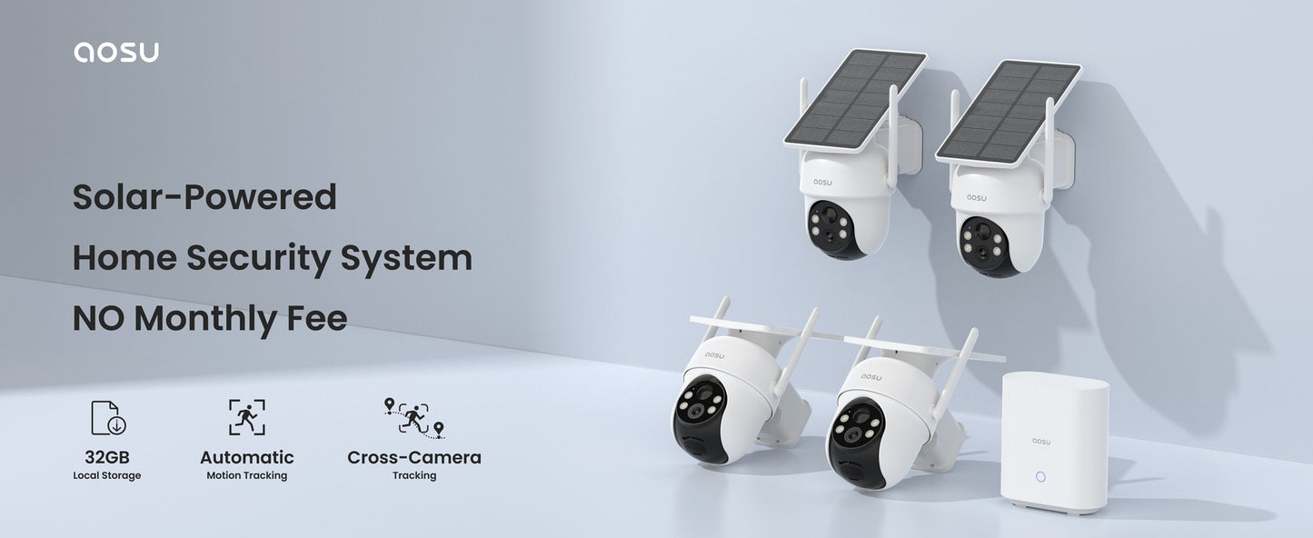 AOSU 3MP PTZ Solar Security Camera 5000mAh Battery Wireless 2.4Ghz WIFI Camera PIR AI Detection 2-Way Audio Outdoor CCTV Camera
