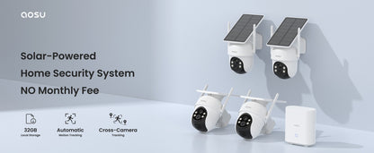 AOSU 3MP PTZ Solar Security Camera 5000mAh Battery Wireless 2.4Ghz WIFI Camera PIR AI Detection 2-Way Audio Outdoor CCTV Camera