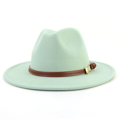 New Brown Belt Buckle Jazz Fedora Hat Autumn Winter Women Men Party Church Top Hat Wide Brim Sun Hat Felt Panama Cap