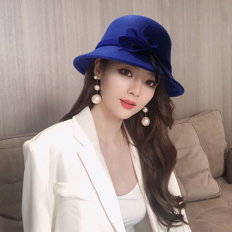 2022 Outono Inverno Fedoras Chapéu Feminino Elegante Vintage Laço Lã Chapéu Feminino Cúpula Feltro Casamento Igreja Boné Jazz Feminino Laço Cartola