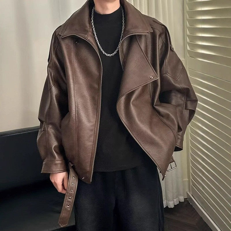 Spring and Autumn Retro PU Jacket Casual Zipper Locomotive Leather Clothes