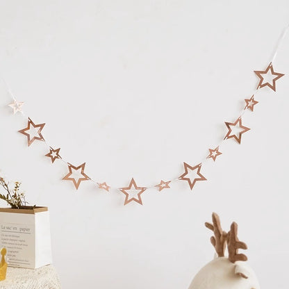 Gold Silver Paper Board Garland Banner Birthday Party Decoration Hollow Star Triangle Flag Wall Hanging Flags Photo Props Supply