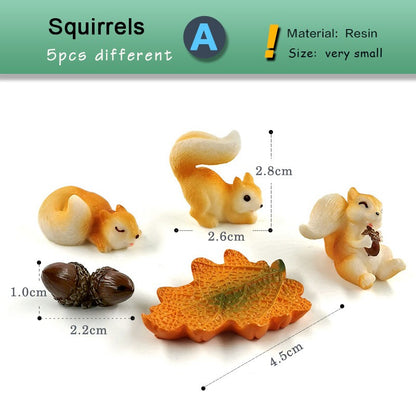 Squirrel Pine cone Leaf Figurine Cartoon Simulated Animal Model Resin Craft Home Miniature Fairy Garden Decoration Accessories