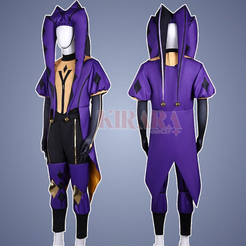 The Freak Circus Pierrot Jester Harlequin Cosplay Costume for Game Adult Clown Joker with Mask Halloween Carnival Outfits