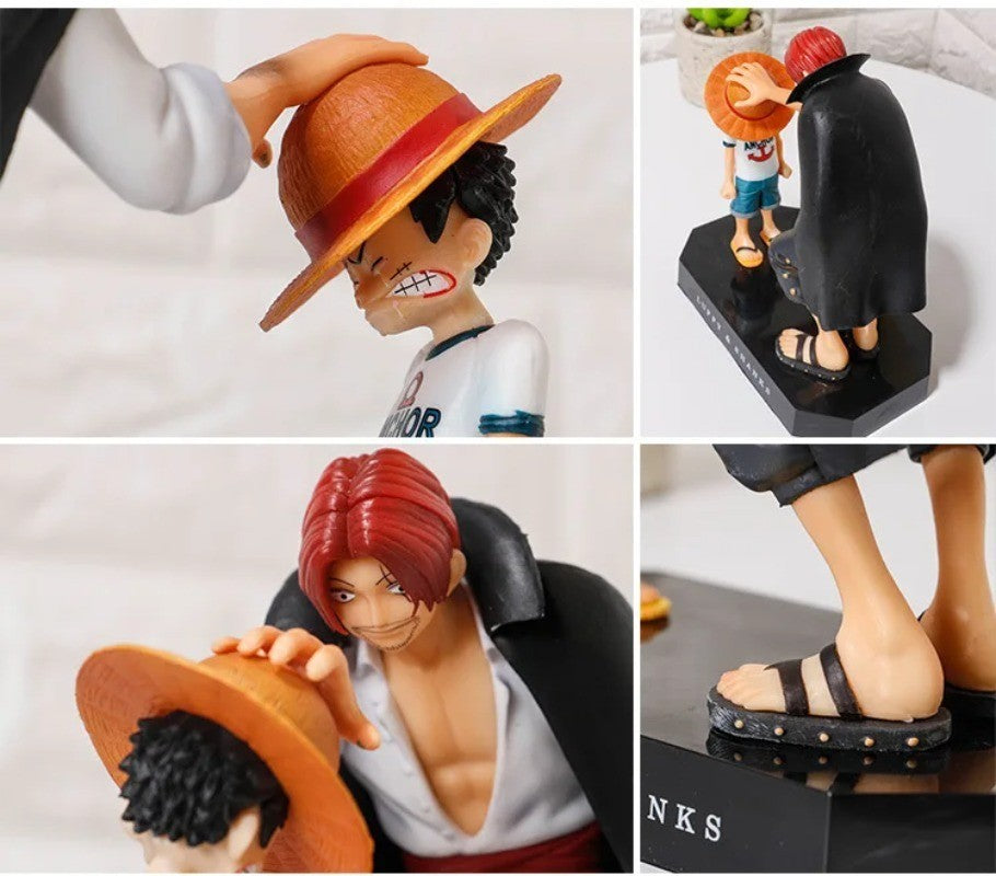 One Piece 18cm Boneco de Ação PVC Monkey D Luffy Chapéu de Palha Luffy Cabelo Vermelho Shanks Pat Head Brinquedo Anime Estátua Modelo Enfeites
