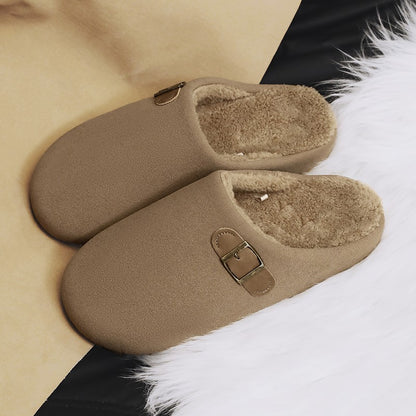 2025 New Unisex Winter Home Slippers Fashion Buckle Design Warm Fleece Lined Non - Slip Indoor Comfort Slippers New Arrival