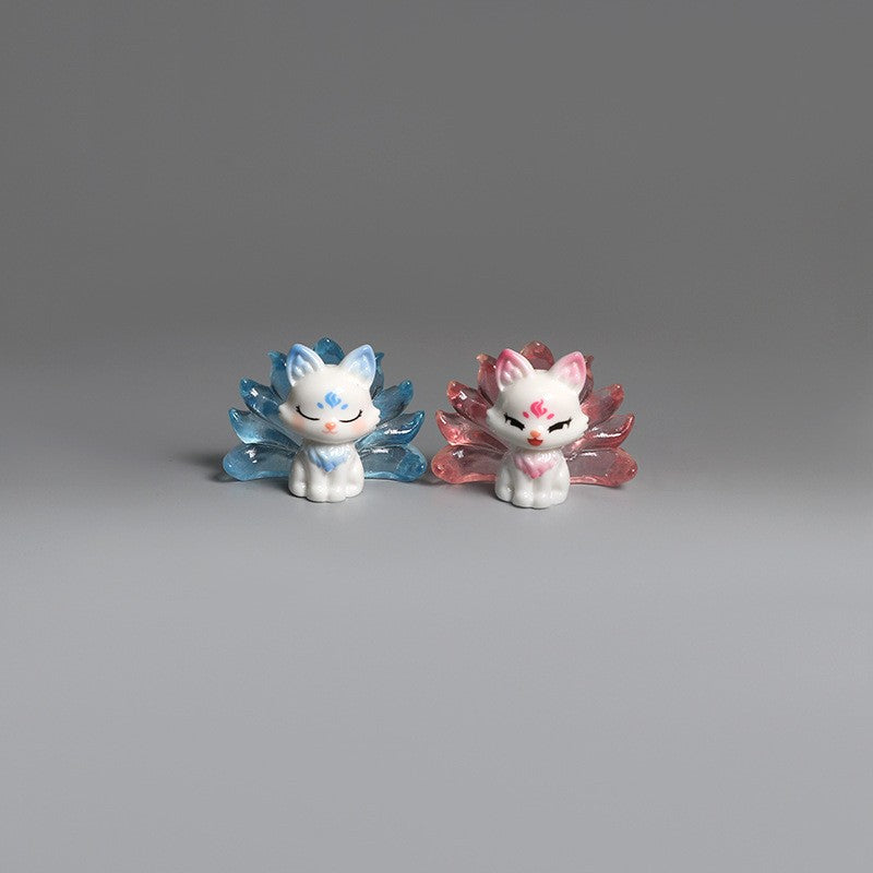 1/6Pcs Cute 9 Tailed Fox Resin Figurine, Kawaii Fantasy Miniature Mythical Fox Animal Decor for Desk Shelf Car Collectible Gift