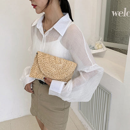 Yogodlns Corn Husk Weave Dinner Clutch Bag Women's Fashion Simple Straw Large Purse Woman Summer Casual Vacation Ladies Wallet